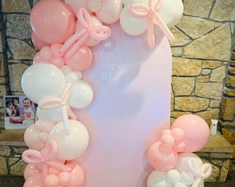 Kit de guirnalda de globos con lazo rosa, arco DIY para primer cumpleaños