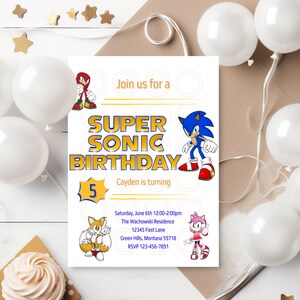 Modèle d’invitation d’anniversaire Sonic The Hedgehog Invitations de fête d’anniversaire Sonic E-invite Carte d’invitation numérique personnalisée Inviter Sonic boy Birthday