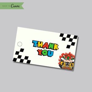 Mario Bros Thank You Tag Super Mario Gift Tag Mario Kart Birthday Invitation Template Super Mario Thank You Canva Template Mario Bros Bowser