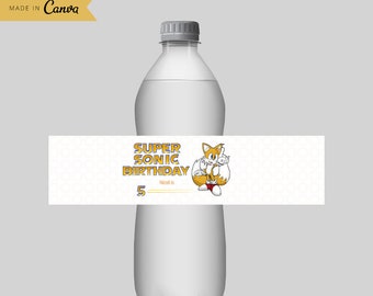 Tails Sonic Birthday Party Bottle Label Incredibles Water Bottle labels instant download Sonic Video Game Water Bottles Water Bottle Label