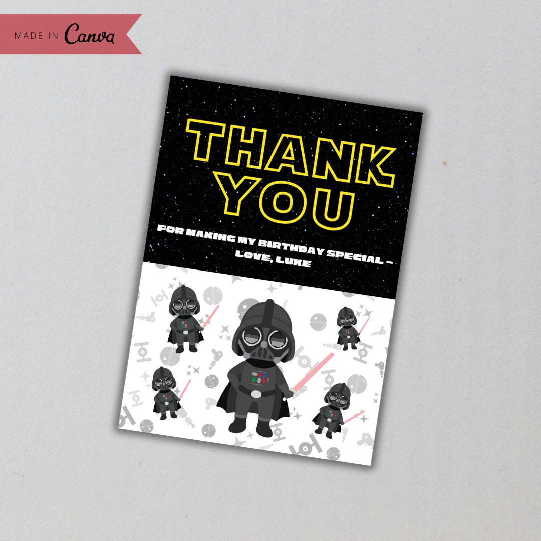 Kids Star Wars Birthday Thank You Template Printable, Kids Birthday ...