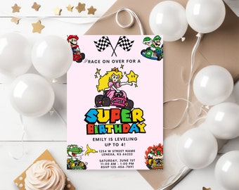Kid Princess Peach Birthday Invitation Template Printable girl Birthday Super Mario Invitation kid Editable invitation Princess Peach