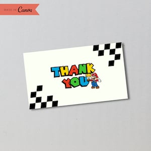 Étiquette d'anniversaire de Mario Kart pour enfants, étiquette de remerciement pour fête de Mario, faire-part d'anniversaire de Super Mario, remerciement des frères Mario Invitation de Mario à imprimer