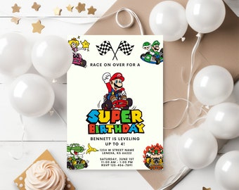 Kid Mario Kart Birthday Invitation Super Mario Birthday Invitation Mario Bros Kid Invite Editable Invitation Canva Template Mario Brother