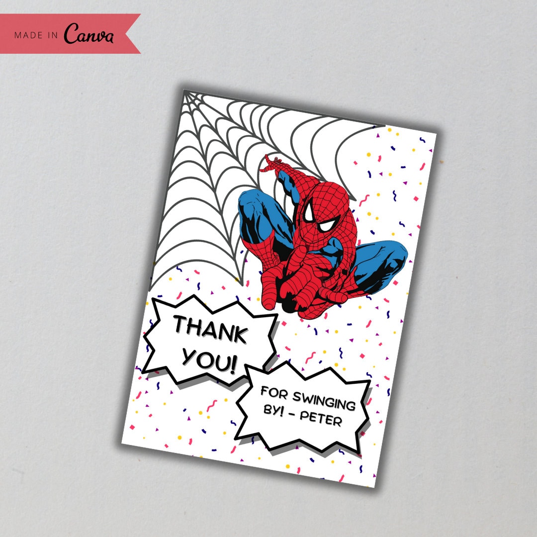 Kids Spiderman Birthday Thank You Template Printable Kids - Etsy