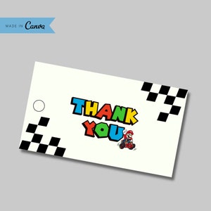 Mario Bros Thank You Tag Super Mario Gift Tag Mario Kart Birthday Invitation Template Super Mario Invite Editable Template Digital Invite