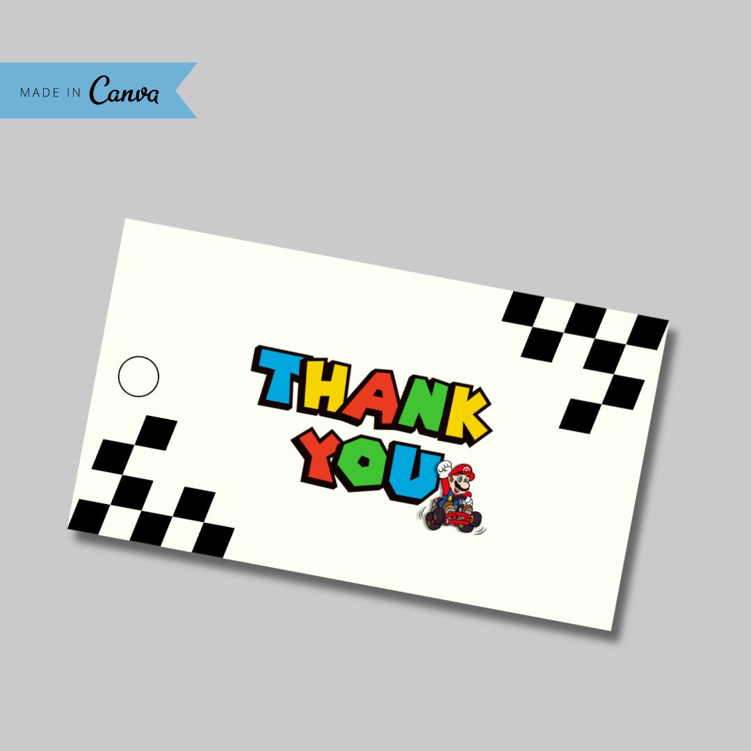 Mario Bros Thank You Tag Super Mario Gift Tag Mario Kart Birthday Invitation Template Super Mario Invite Editable Template Digital Invite