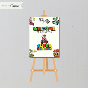 Mario Bros Panneau de bienvenue Affiche de bienvenue imprimable Super Mario Bros Panneau de bienvenue Panneau de bienvenue pour la fête, FICHIER NUMÉRIQUE - Fournitures de fête