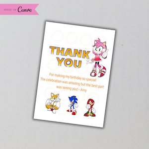 Super Sonic Amy Rose Birthday Thank You Template Editable Sonic Birthday Invite, Sonic Party Digital Thank You Editable Sonic Canva Template