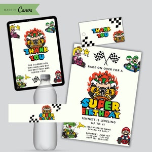 Super Mario Anniversaire Invitation Anniversaire Invitation Super Mario Invitation Modifiable Imprimable Mario Invitation Mario Kart Anniversaire Bundle