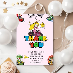 Carte de remerciement Super Mario Bros pour anniversaire princesse Peach
