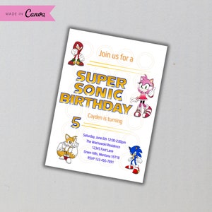 Amy Rose Birthday Invitation Template Sonic The Hedgehog Printable Birthday Invite Sonic Party Digital Kids Party Sonic Birthday Invitation