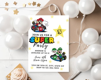 Mario Kart Birthday Invitation Template, Editable Canva Invite (Digital)