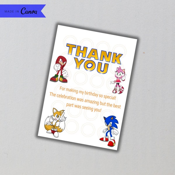 Super Sonic Birthday Thank Sonic The Hedgehog Birthday Invitation Sonic Knuckle Tails Birthday Party Invite Editable Sonic Thank You Card