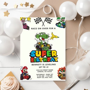Super Mario Birthday Invitation Yoshi Kart Birthday Invitation Canva Template Super Mario Bros Editable Mario Party Invite Instant Download