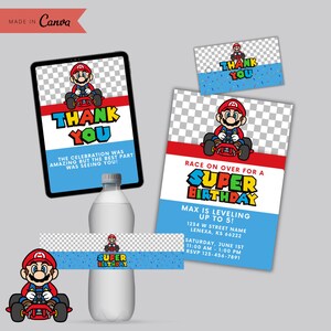 Mario Kart Birthday Invitation Bundle Super Mario Bros Mario Bros Party Invite Editable Mario Bros Gaming Invite Printable Canva Template