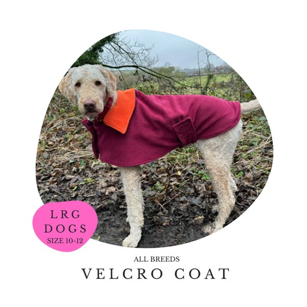 LARGE Dogs Velcro Coat PDF Sewing Pattern Size 10 - 12 / Dog / Fleece Coat / Rain Coat