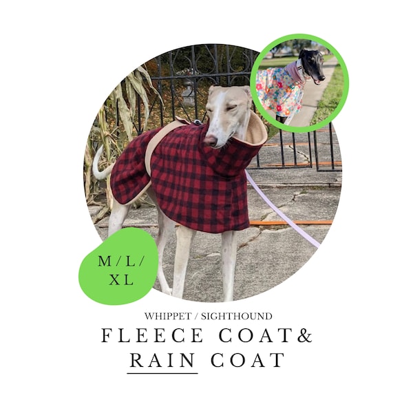 M/L/XL Whippet Fleece Coat / Rain Coat PDF Sewing Pattern / Sighthound / Dog, Velcro
