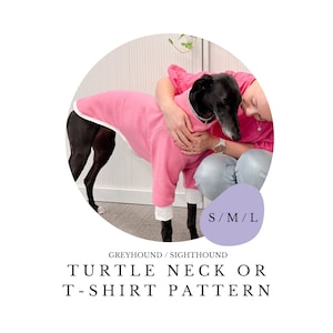 S/M/L Greyhound Turtle Neck / Tshirt PDF Sewing Pattern, Sighthound / Dog