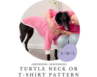 S/M/L Greyhound Turtle Neck / Tshirt PDF Sewing Pattern, Sighthound / Dog