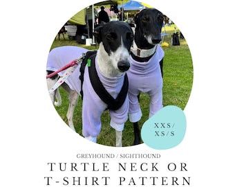 XXS/XS/S Greyhound Turtle Neck / Tshirt PDF Sewing Pattern, Whippet / Sighthound / Dog