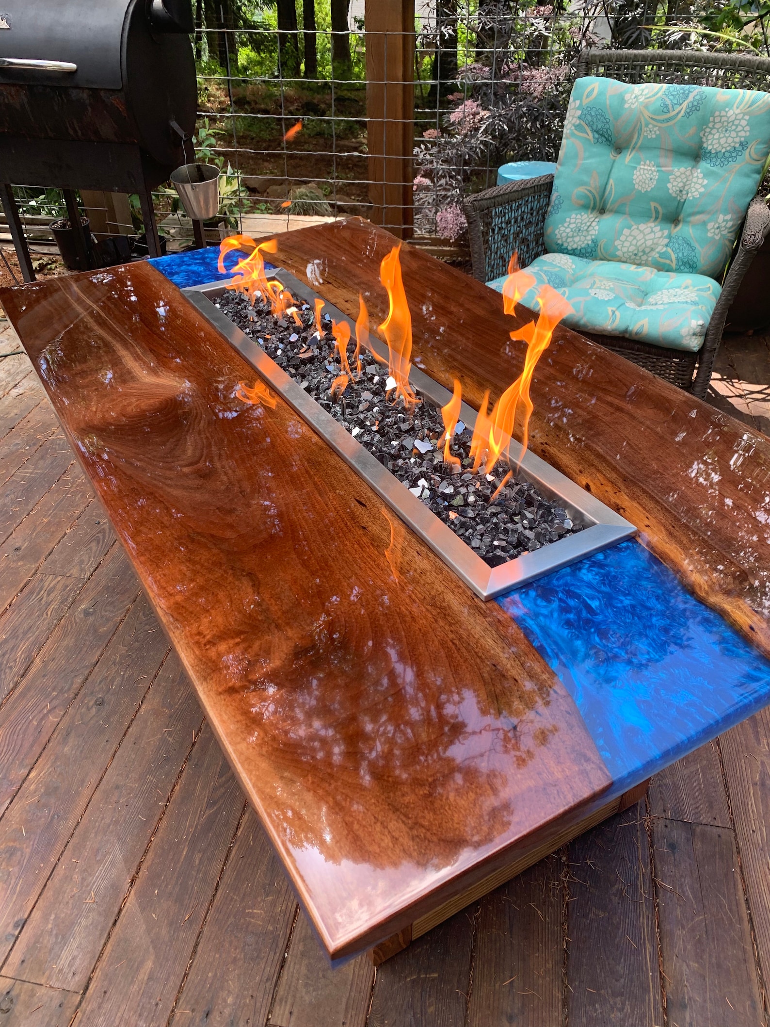 Epoxy river propane fire pit table | Etsy