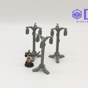 3x Standing Gothic Lighting Fixtures / Street Lights Table Top Wargaming Sci FI Scatter Terrain 28mm 3D Printed