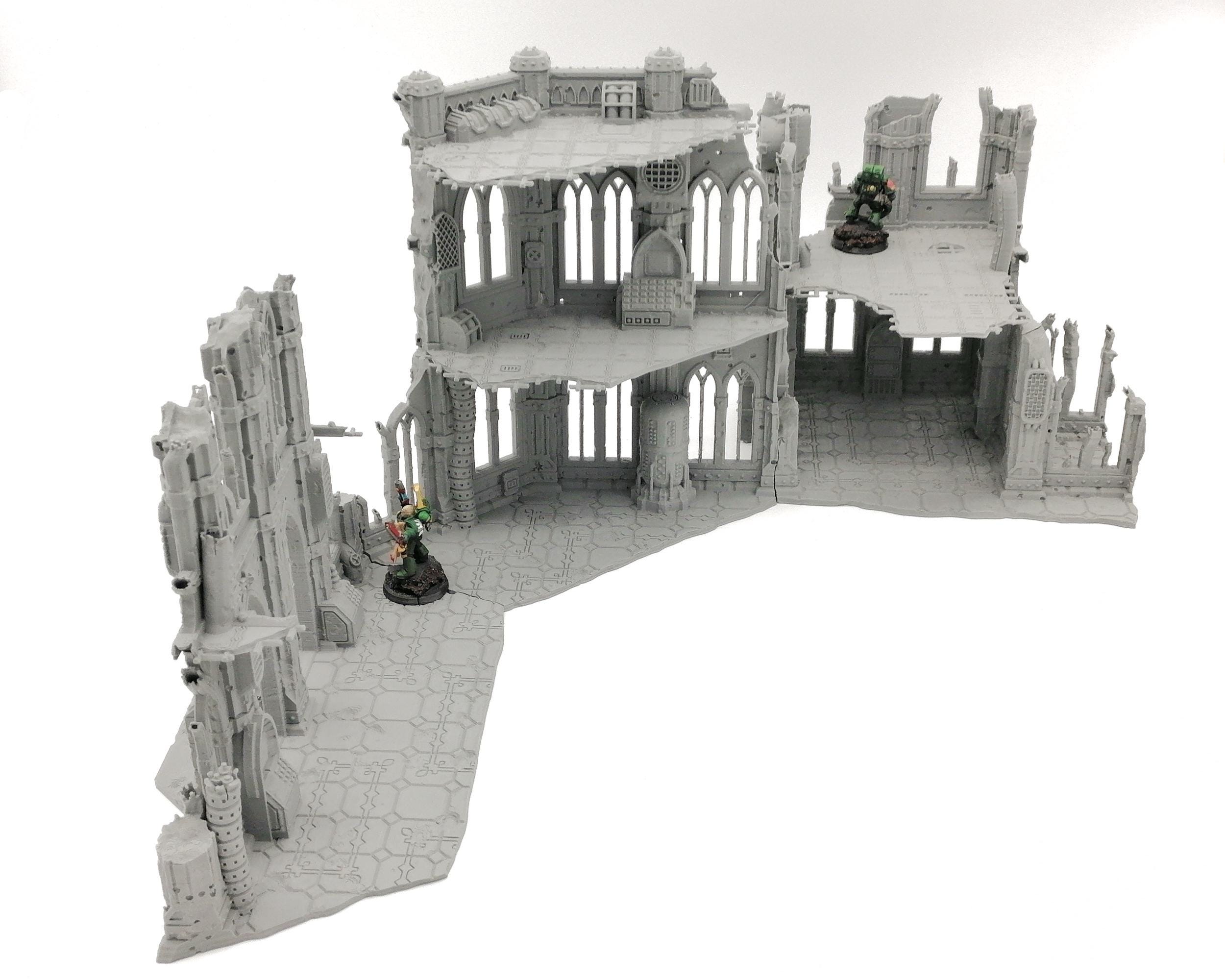 Gothic Scifi Large Building Ruin Set #1 28mm Tabletop Wargaming Terrain ...