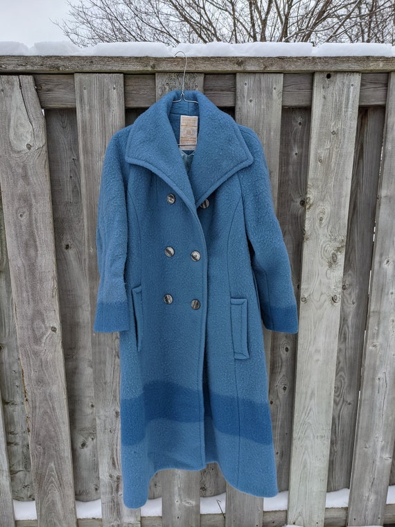 Vintage 70's Blue Hudson Bay Point Blanket Coat
