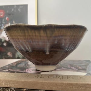 Bill Campbell Studio Art Pottery Rainbow Scalloped Tulip Bowl 9" Signed