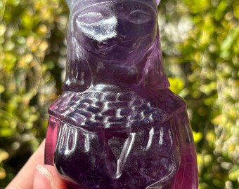 Purple Fluorite Bastet Carving Polished Crystal Egyptian Cat Decor