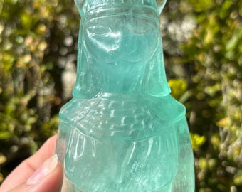 Bastet Carving Green Fluorite Polished Crystal Egyptian Goddess Cat Decor