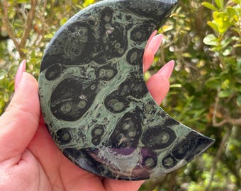 Kambaba Jasper Moon Carving Crescent Crystal Green Orbicular Jasper
