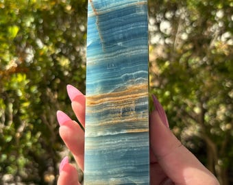 Banded Blue Onyx Crystal Tower | Calming Communication, Protection, Grounding Stone