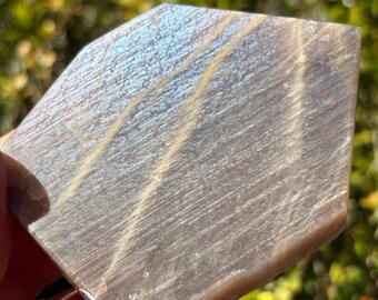 Moonstone Slab Polished Crystal Display with Blue Flash