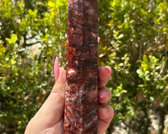 Fire Quartz Tower | Deep Red Hematoid Crystal Point, Grounding Motivation Stone