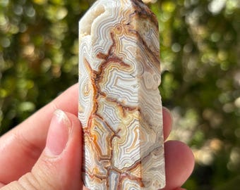 Crazy Lace Agate Tower Crystal Point Polished Banded Stone Decor