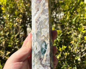 Pink Moss Agate Tower Crystal Point Polished Stone Decor