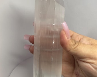 Natural Selenite Crystal Tower | 7 Sided Polished Point | 6.25 Inch Spiritual Home Decor