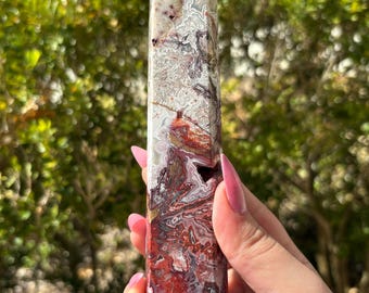 Red Mexican Crazy Lace Agate Tower | Polished Crystal Point, Joyful Vitality Stone