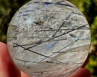 Black Tourmaline in Quartz Sphere Polished Crystal Decor