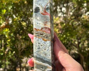 Ocean Jasper Tower | Orbicular Crystal Point, Nurturing Joy Stone Display