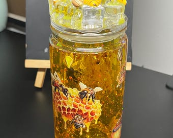 16 Oz Bumblebee Plastic Snow Globe Tumbler with Lid and Straw