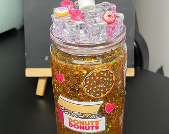 16 Oz Dunkin Donuts Plastic Snow Globe Tumbler with Lid and Straw