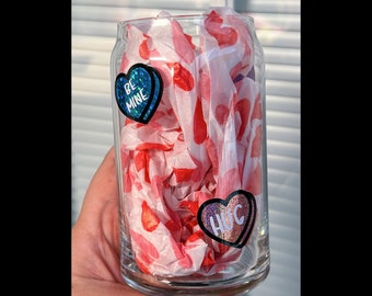 Candy Hearts Libby Glass Can - Valentines Day - Lover Era Glass w/ Bamboo Lid & Choice of Straw!