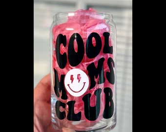 Cool Moms Club Aesthetic, Cute and Fun Libby Glass w/ Bamboo Lid and Choice of Straw! Mamas, mothers to be!