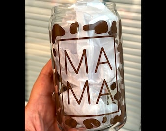 Mama Cheetah Print Aesthetic, Fun and Cute Libby Glass w/ Bamboo Lid & Choice of Straw!