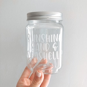 Plastic Seashell Jar- Sunshine Sand & Seashells- Vacation Memory- Seashell Bag- Honeymoon Keepsake- Memory Jar- Seashell Display Container