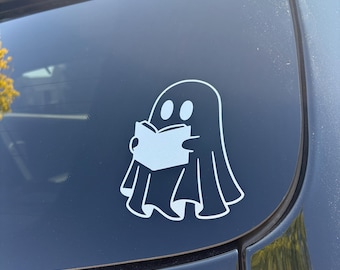 Ghost Reading Car Decal- Halloween Car Sticker- Ghost Reading- Cute Car Decals