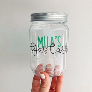 Plastic Gas Cash Savings Bank- Money Jar- First Car- New Driver- Sweet Sixteen Birthday Gift- Gas Money Savings Jar- Custom Jar- 16th Bday